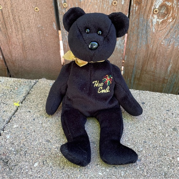 TY The End Beanie Baby Y2K 1999 Black‎ Plush Bear Toy Stuffed Animal - Picture 1 of 4